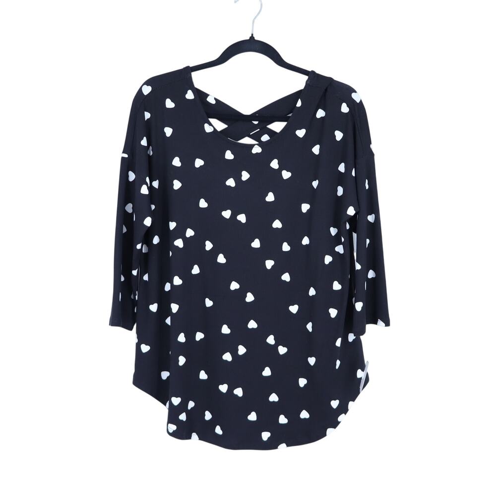Bobeau Heart Crisscross Back Top Black NWT Long Sleeve Women's L